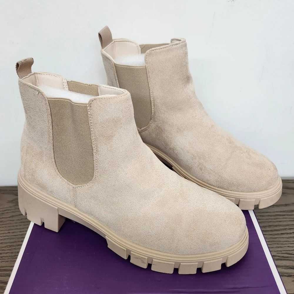 Top Moda Suede Chunky Sole Boots Womens 10 Beige Fall Combat - Picture 7 of 12